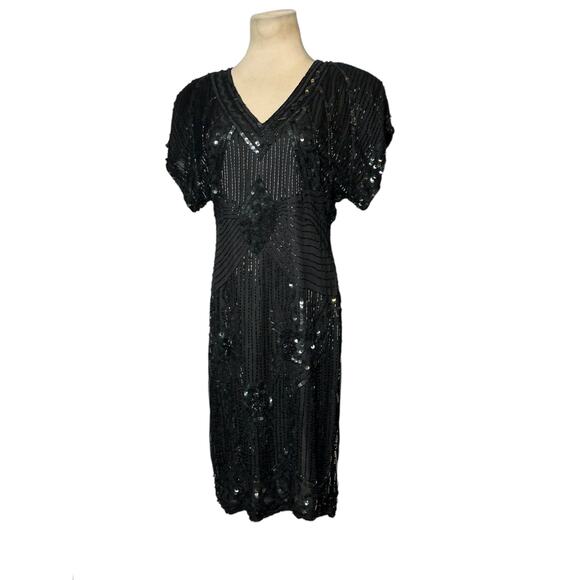 Barkha black sequin silk open back formal party dress size small - Picture 10 of 16
